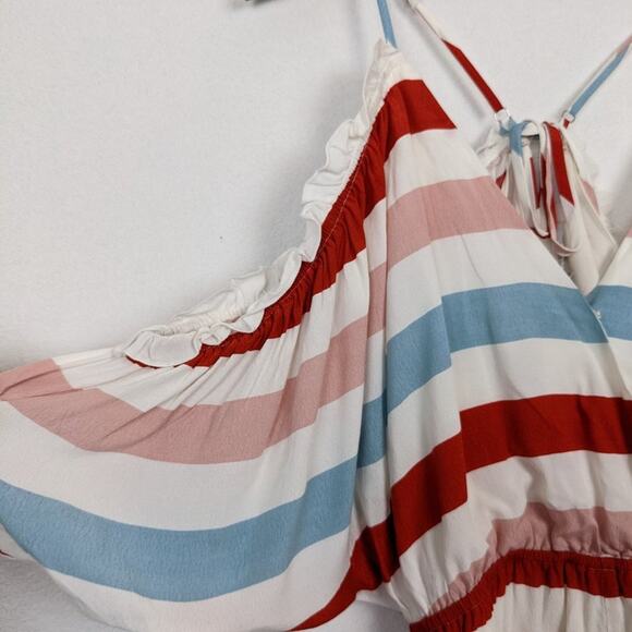 Lovers & Friends Malia Striped Cold Shoulder Ruffle Romper Size M - Picture 4 of 7